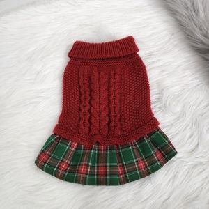 Rachel Zoe Cable Knit Dog Sweater with Plaid Skirt